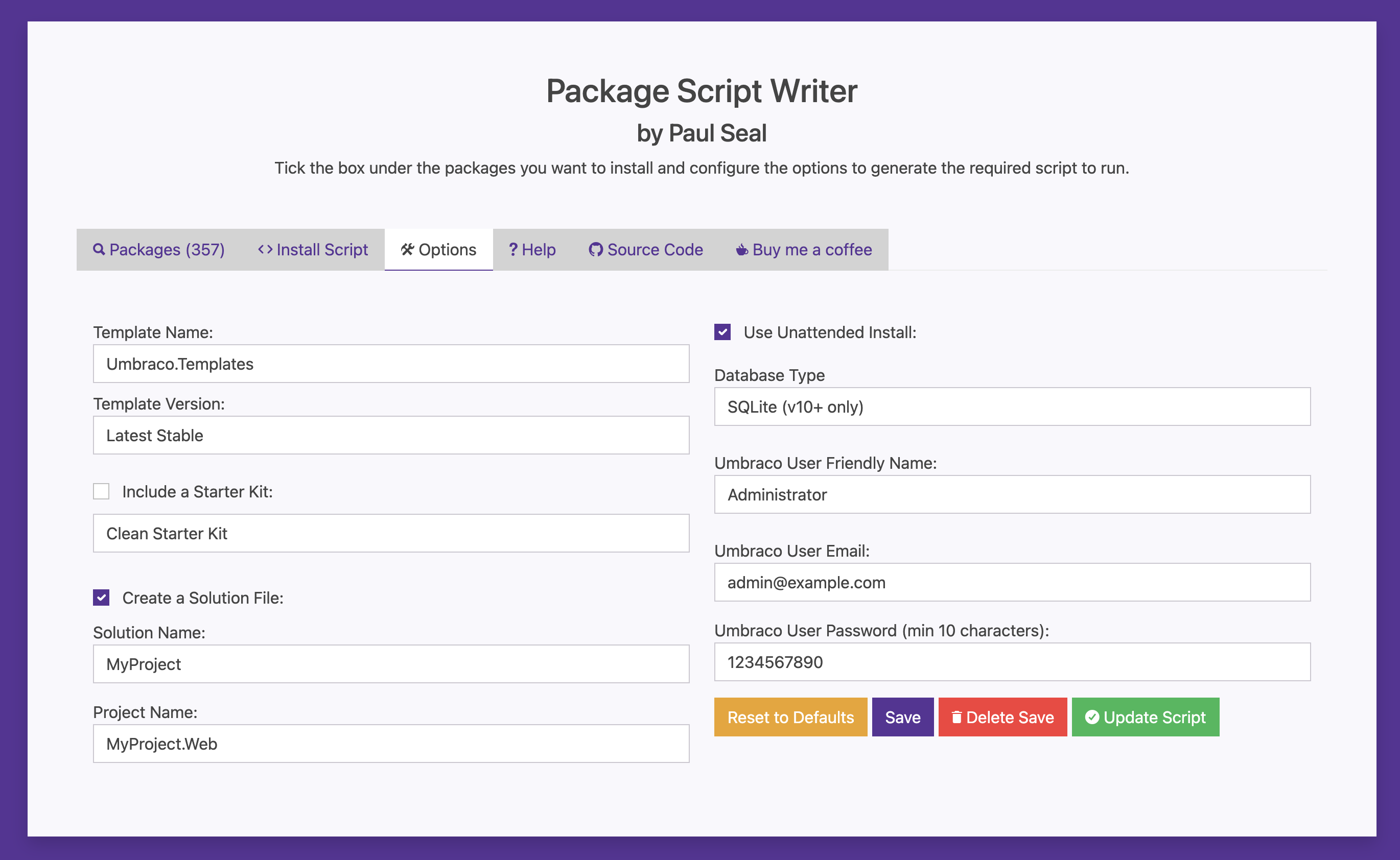 Package Script Writter from Paul Seal