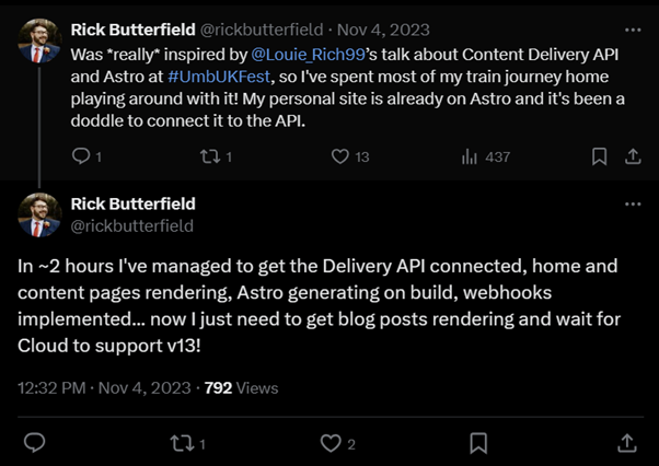 Rick Butterfield, reporting success on using Umbraco CMS with Astro