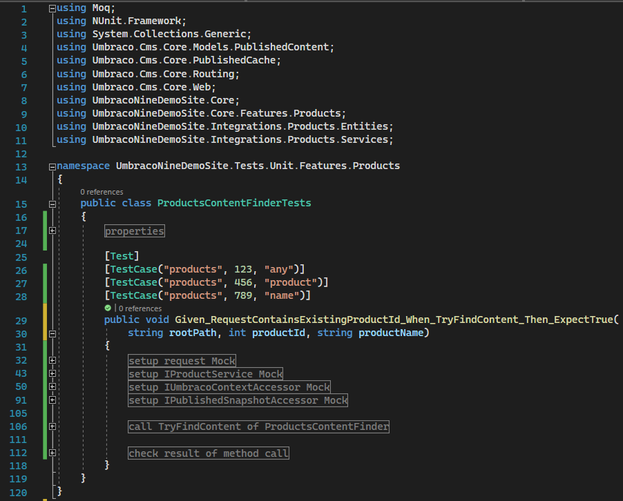 ProductsContentFinderTest - Schematic structure with #region