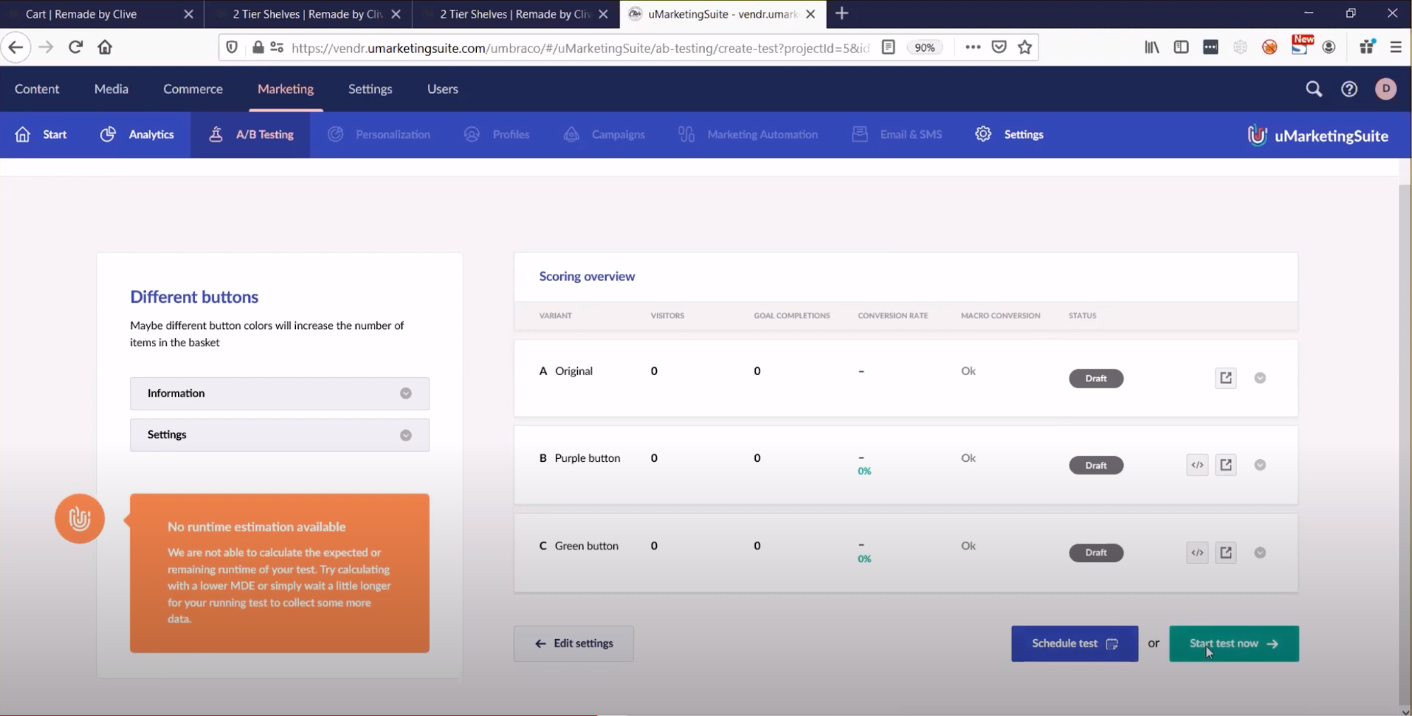 Figure 10: Previewing AB Tests in uMarketingSuite